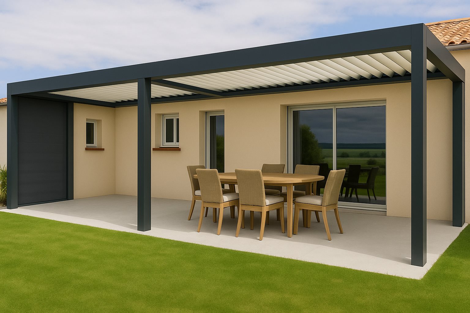 Store ZIP screen vertical sur pergola — Alsace du Nord