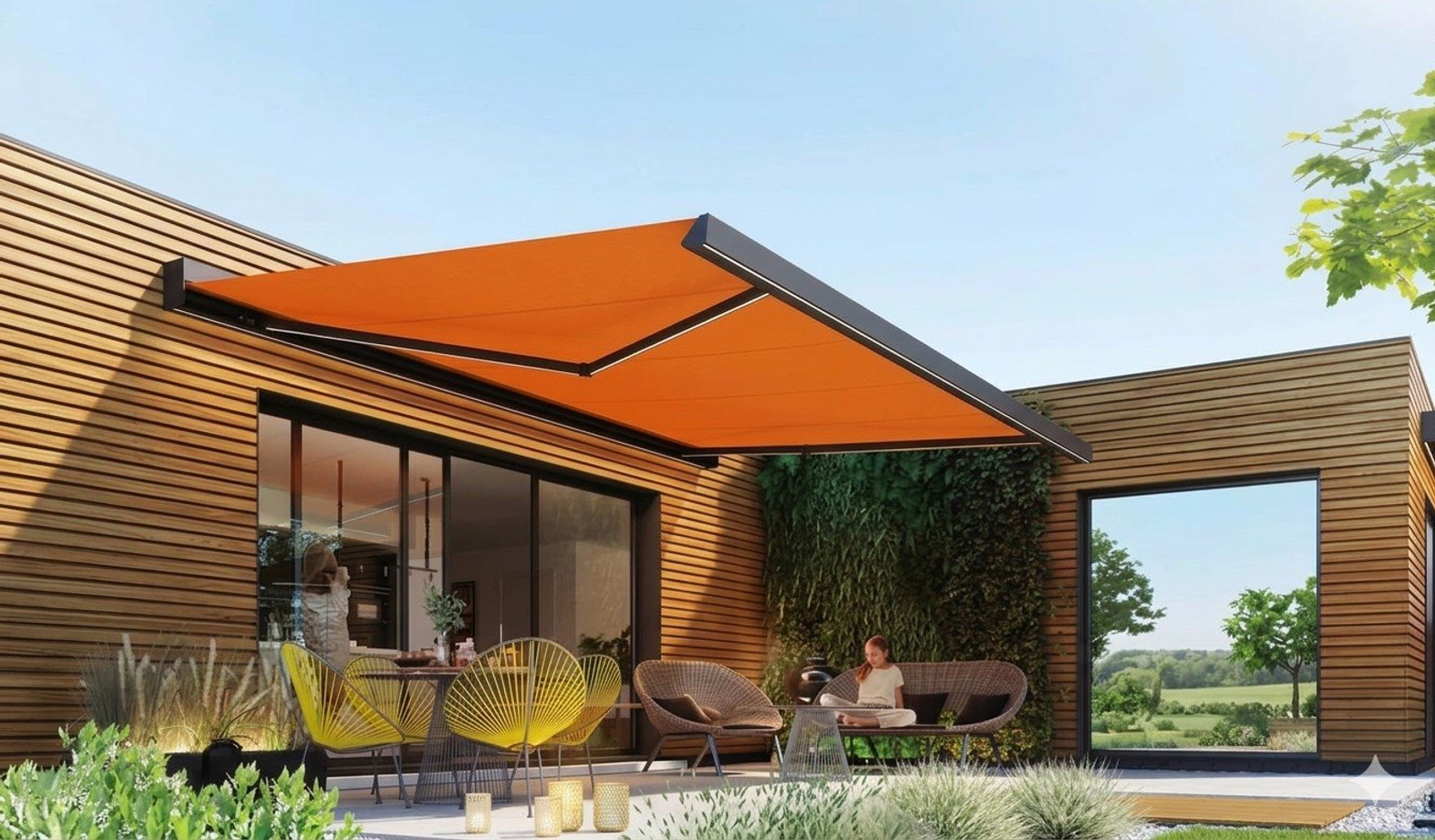 Store banne coffre intégral sur terrasse — Alsace du Nord